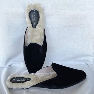 Patricia Green Black Velvet Fleece Lined Mules Size 10